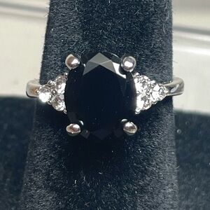 Art Deco Style Black Lab Created Diamond Crystal Cocktail Ring | NWT Sizes 6 7 8